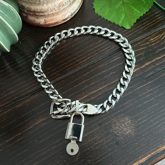 Authentic PRADA Padlock with Silver Unbranded Chain Necklace - Picture 4 of 6